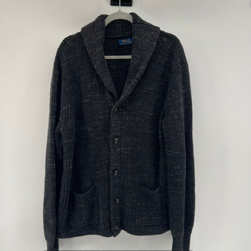 Polo Ralph Lauren Shawl Collar Cardigan Sweater Mens L Chunky Knit Grandpa Dad